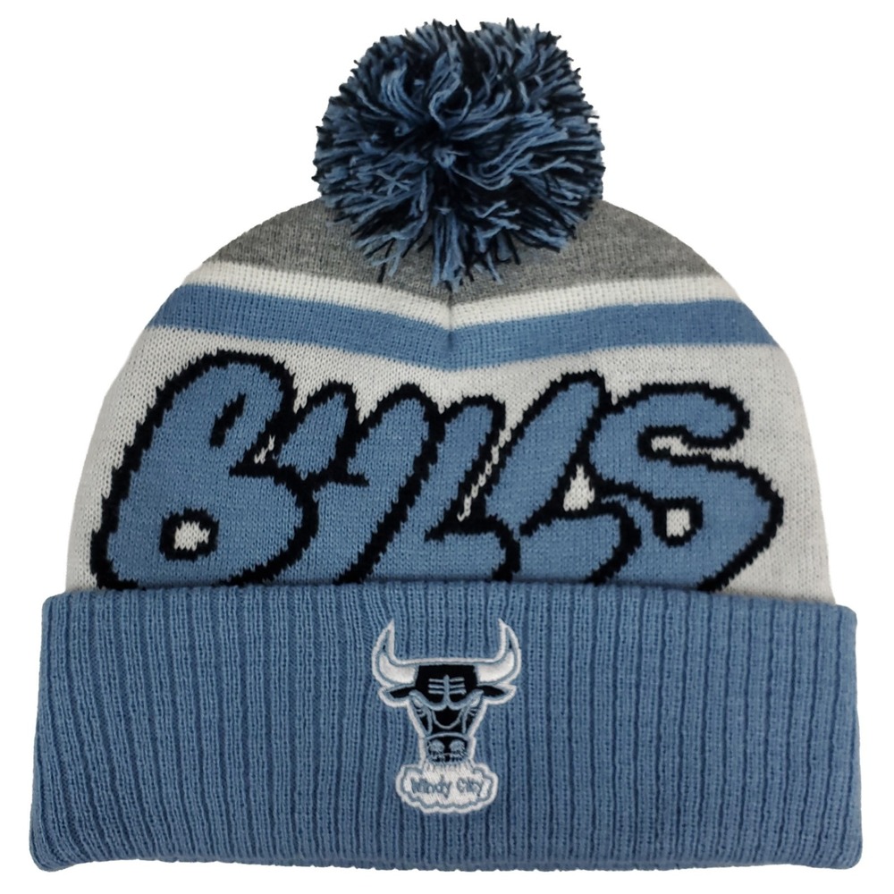 Chicago Bulls Mitchell & Ness NBA Cuff Knit Beanie Hat Cap 3D Logo‎ Blue New